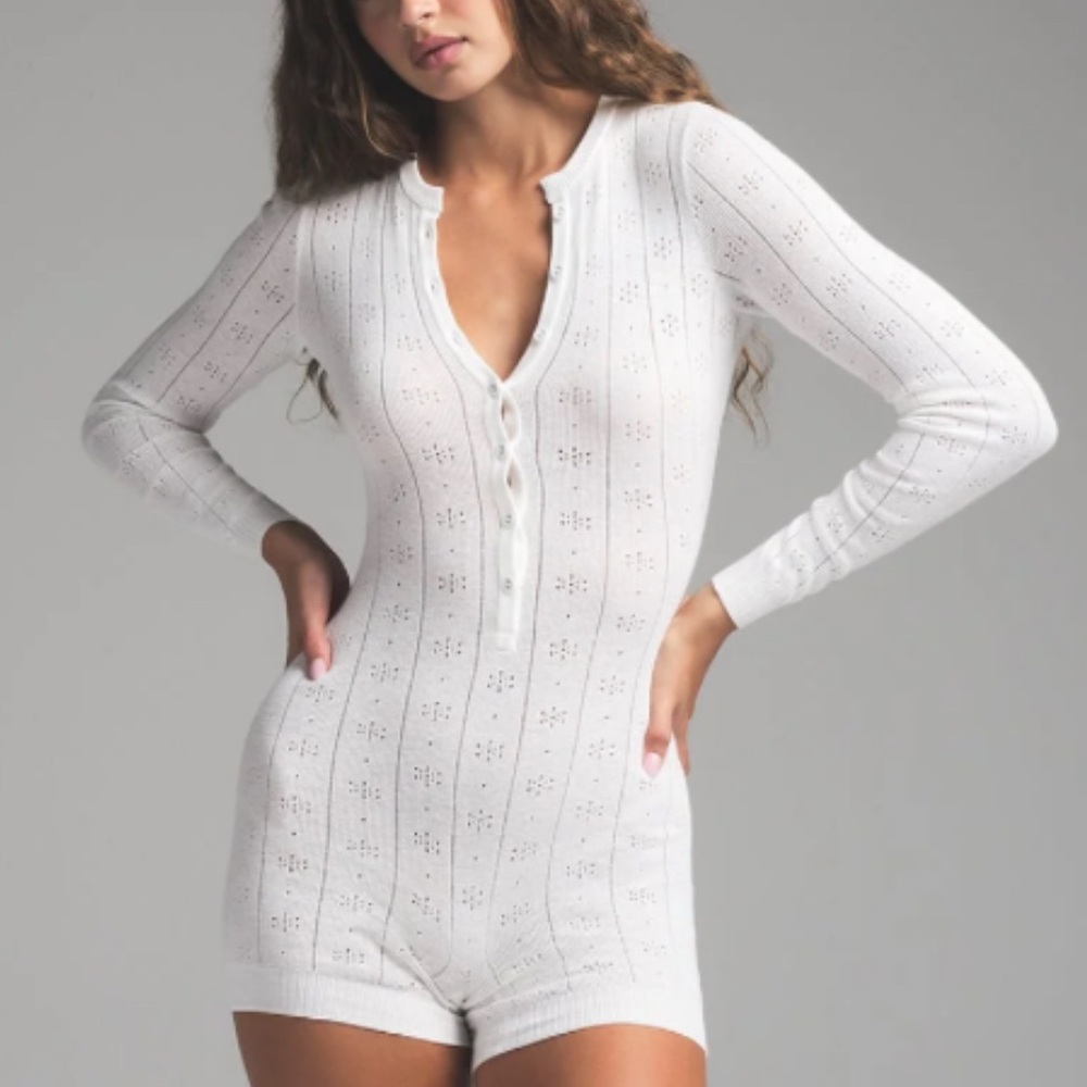 SKIMS Pointelle Knit Onesie SIZE XS White
